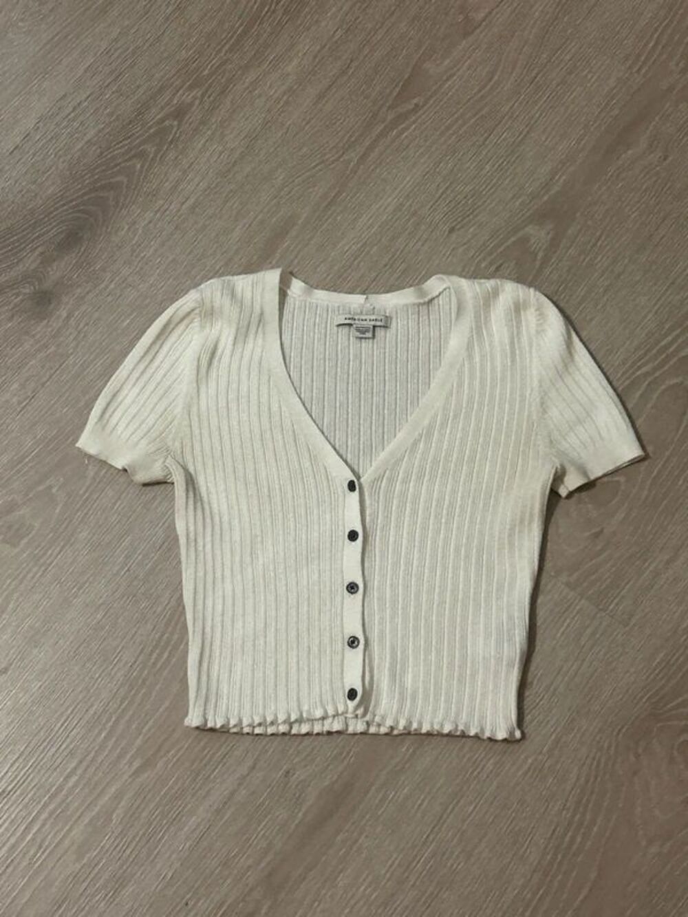 American Eagle Ribbed Cropped V Neck Button Down Blouse Sz XS